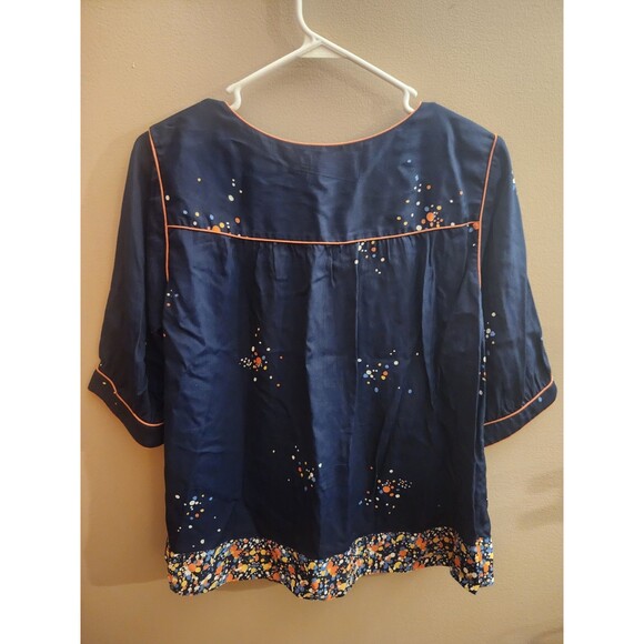 Pepin Blue Coral Splatter Multicolor Blouse Top Size L Viscose - Picture 3 of 3